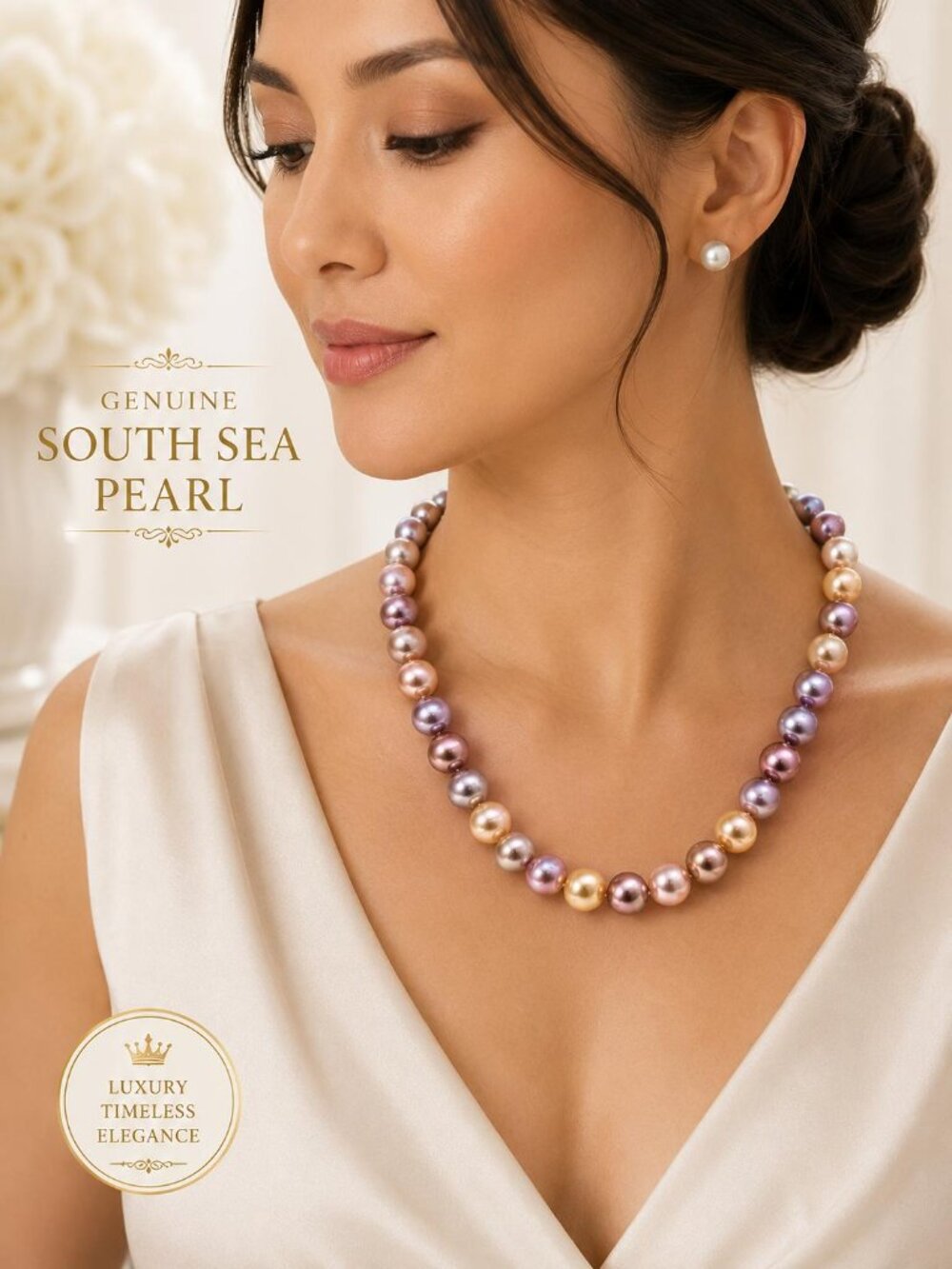 South Sea Pearl Necklace 12-13mm Multicolor Round Pearls From Philippines